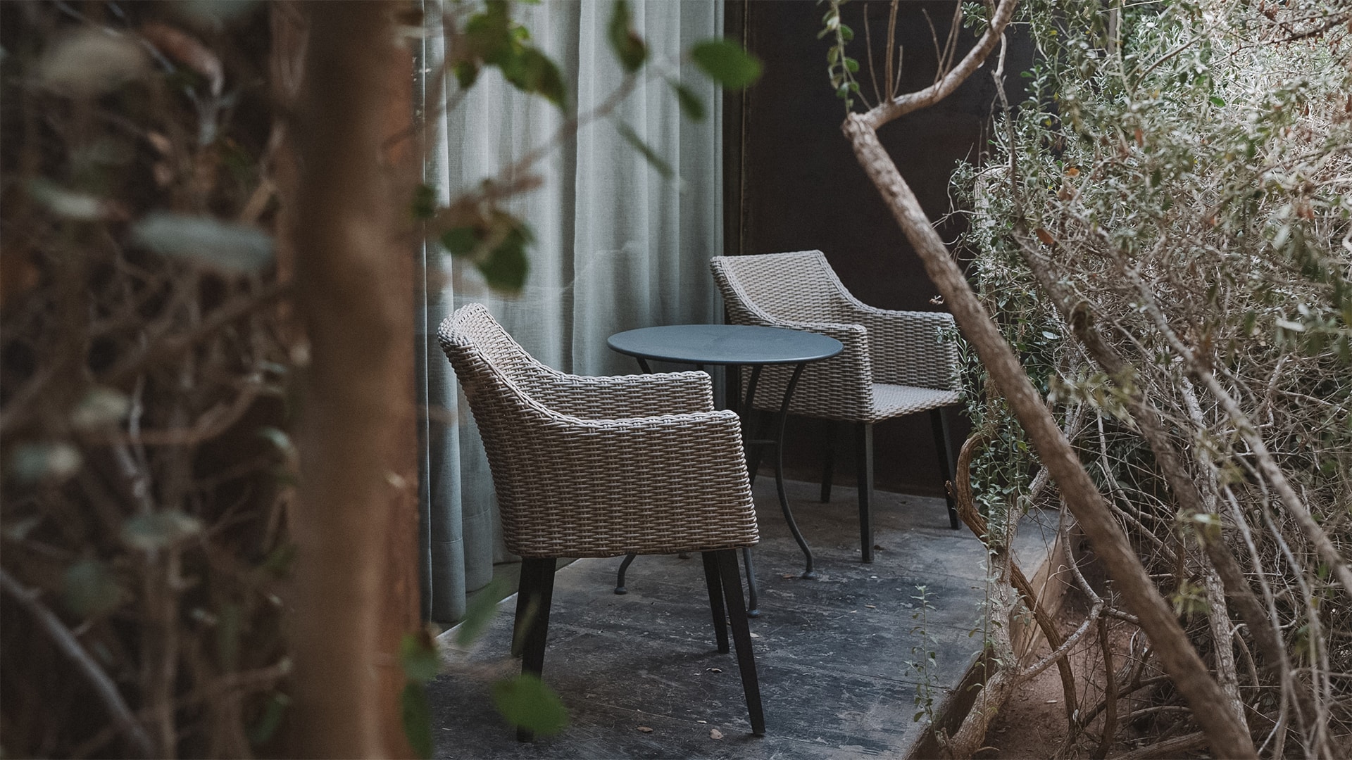 a table and chairs outside