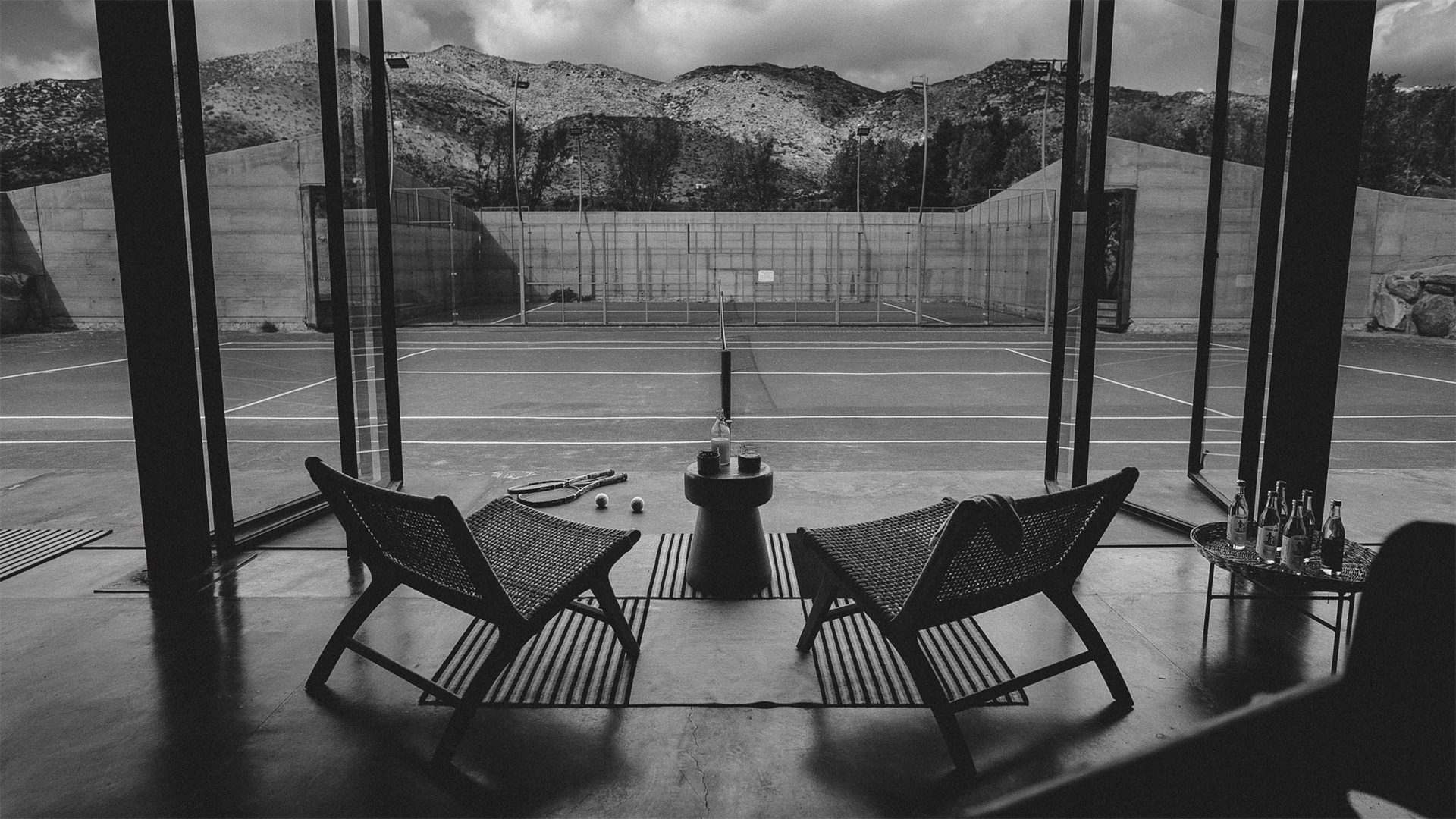 chairs on a tennis court