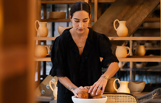 a woman in a black shirt