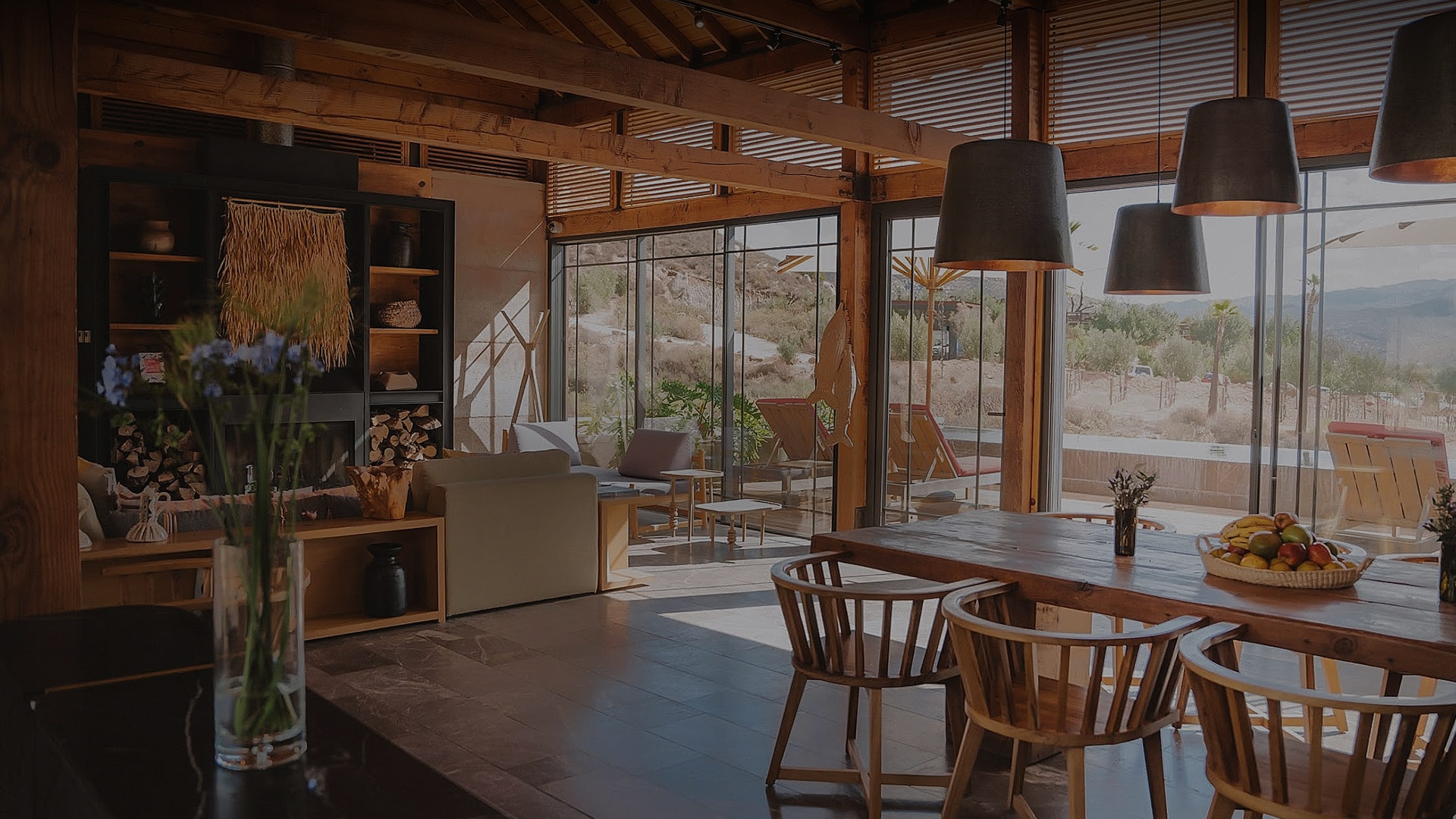 a room with a table and chairs