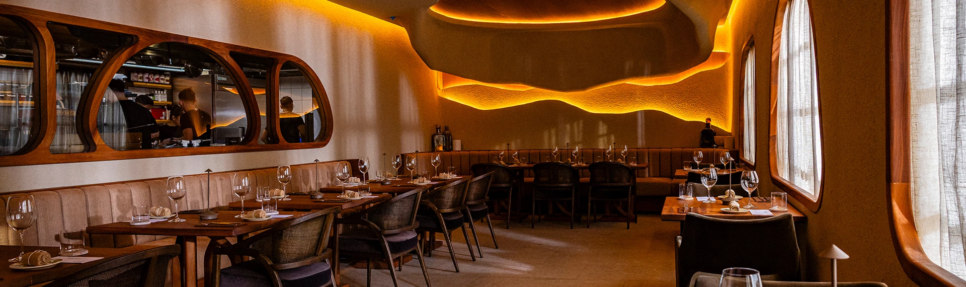 a room with tables and chairs