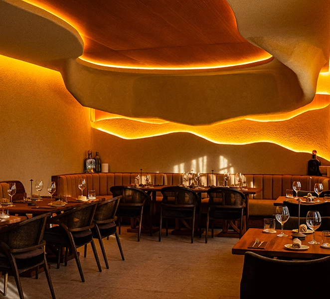 a room with tables and chairs