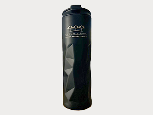 a black metal container with a logo on it