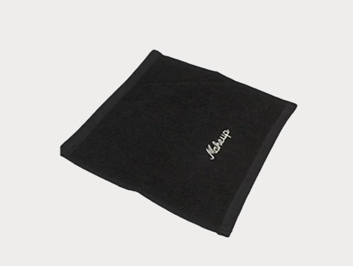 a black towel with a logo