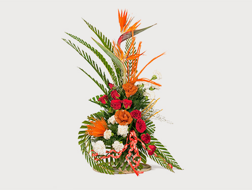 a bouquet of flowers and leaves