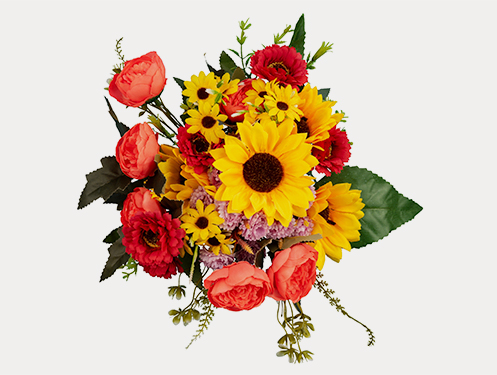 a bouquet of flowers and leaves