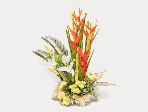 a bouquet of flowers and leaves