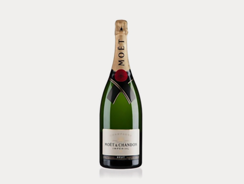 a bottle of champagne with a white label
