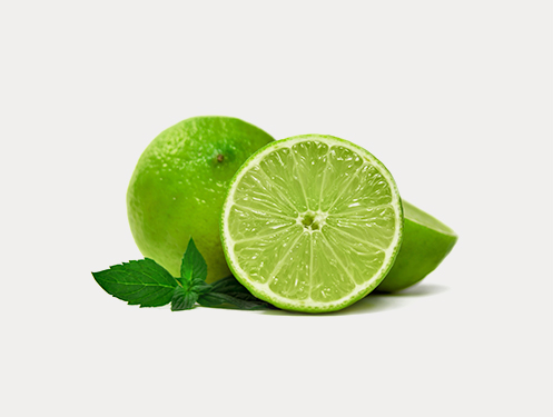 a lime cut in half with leaves