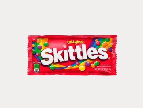 a candy wrapper with colorful text