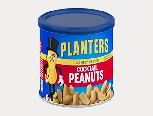 a can of peanuts with a blue lid