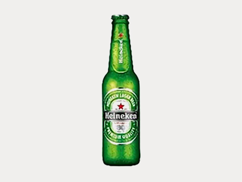 a green bottle with a label