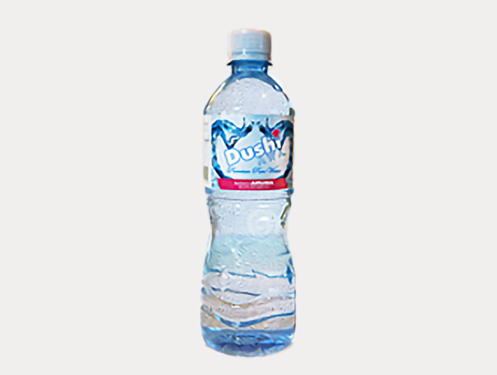 a bottle of water with a white label