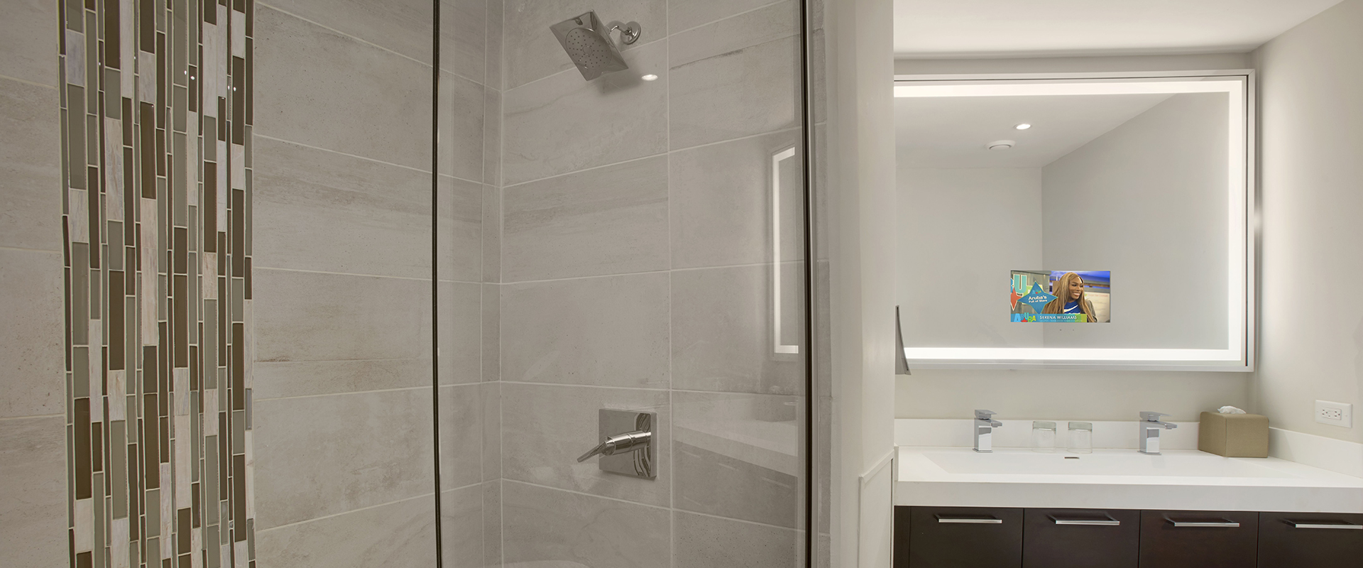 a shower with a glass door