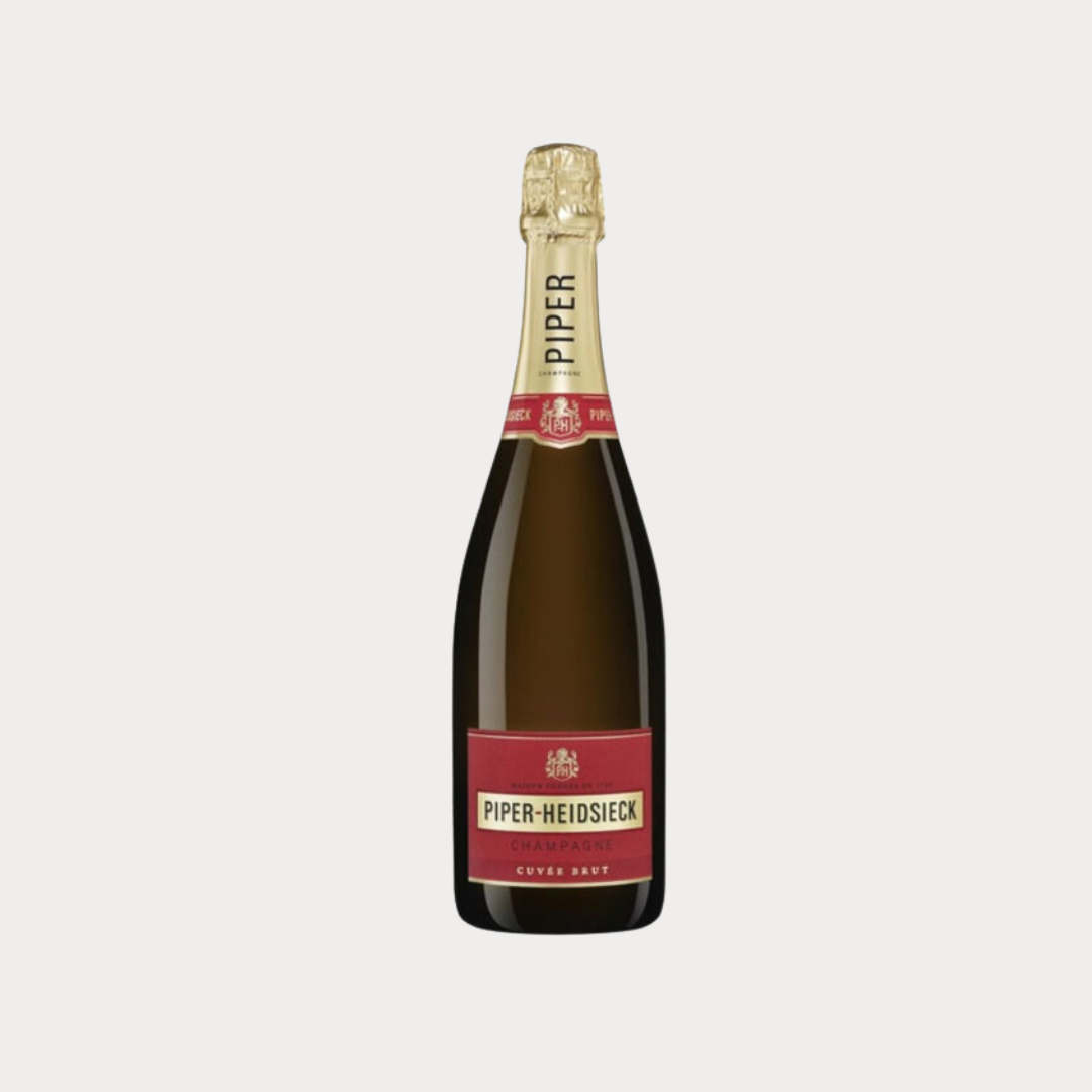 a bottle of champagne with a red label