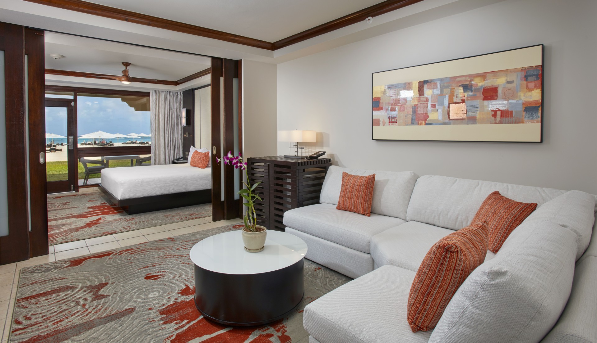 a room with a couch and a table