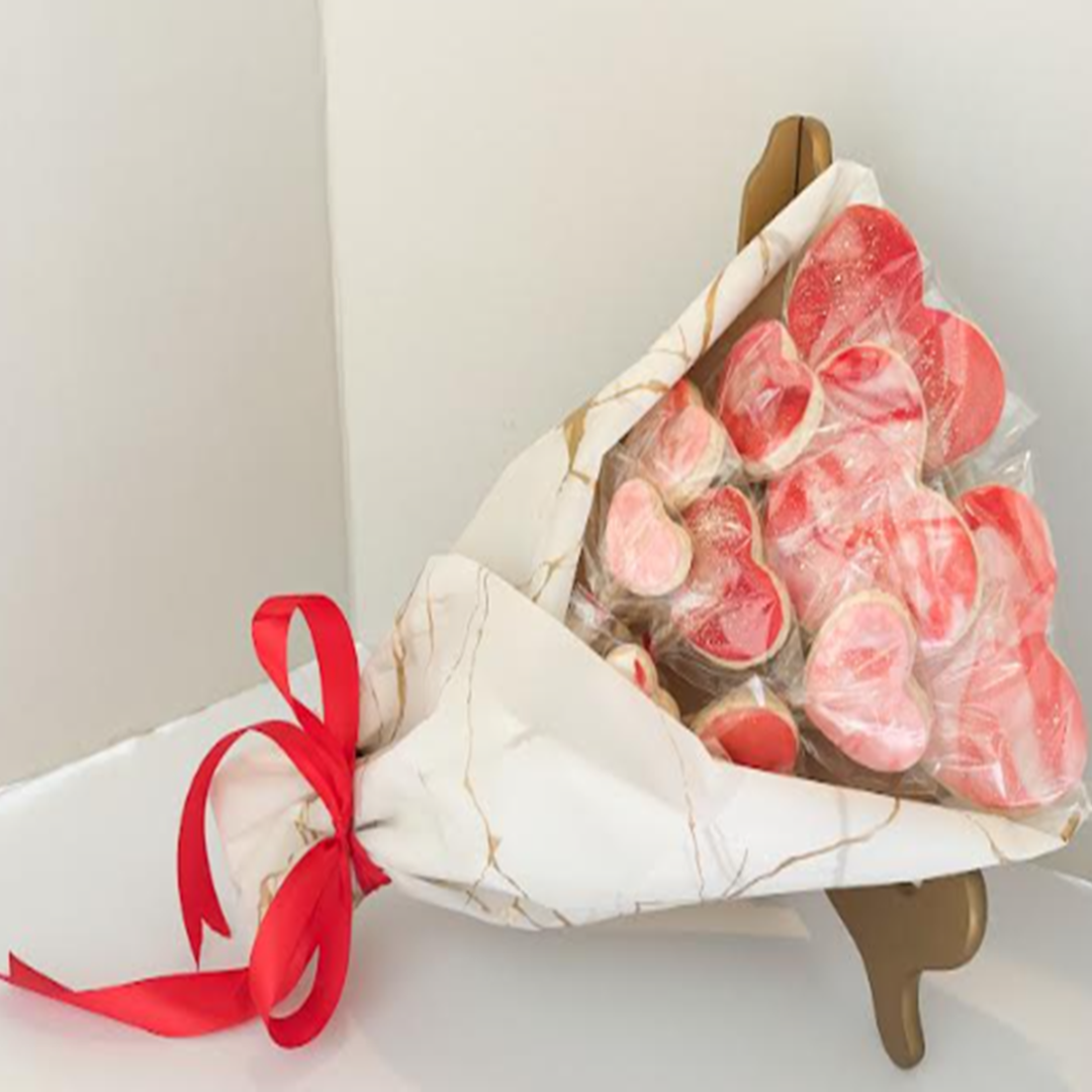 a bag of heart shaped cookies