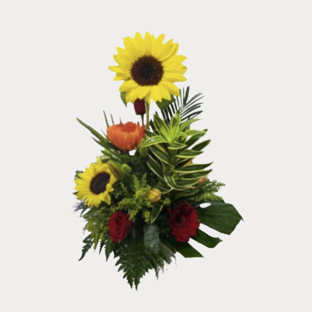 a bouquet of flowers and leaves