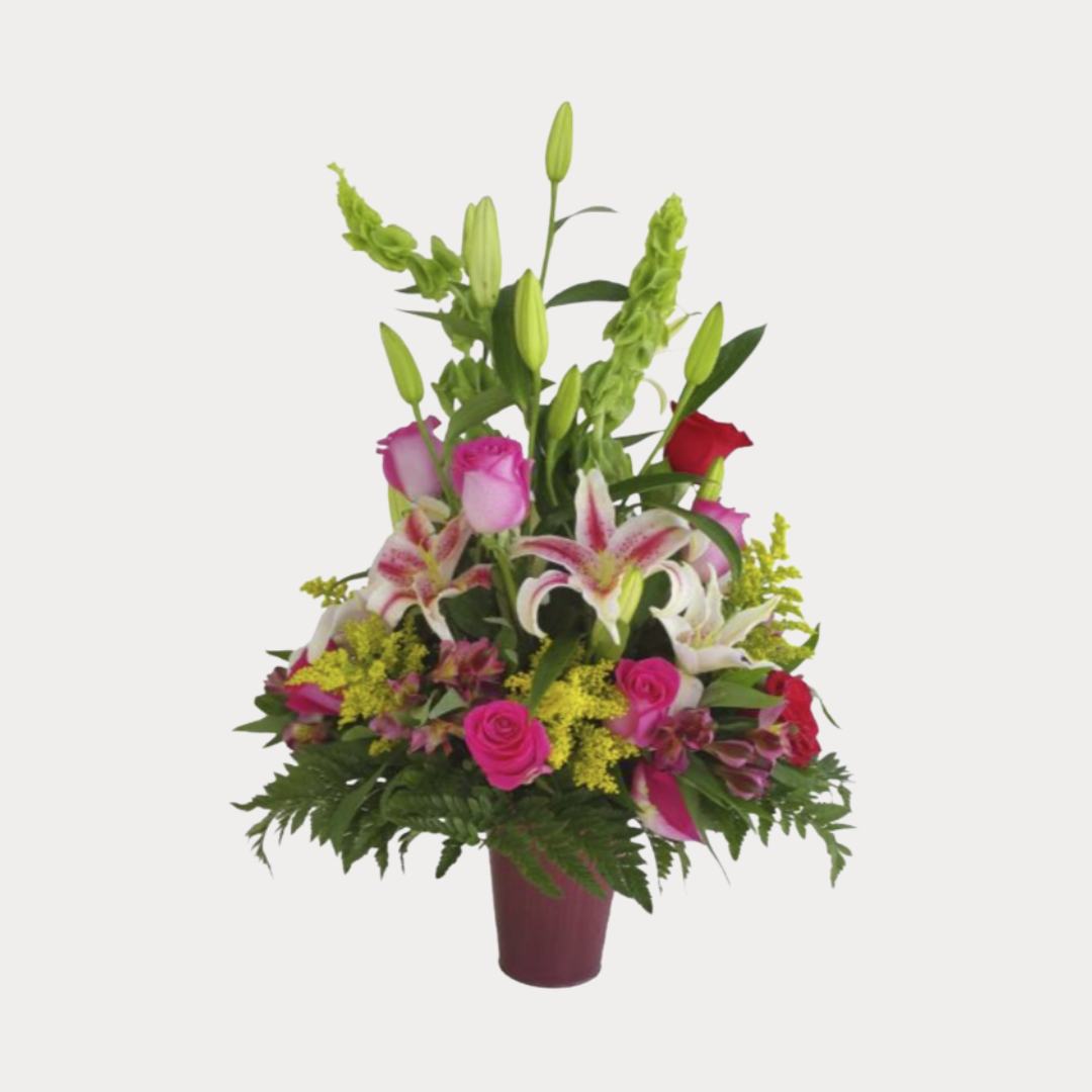a bouquet of flowers in a pot