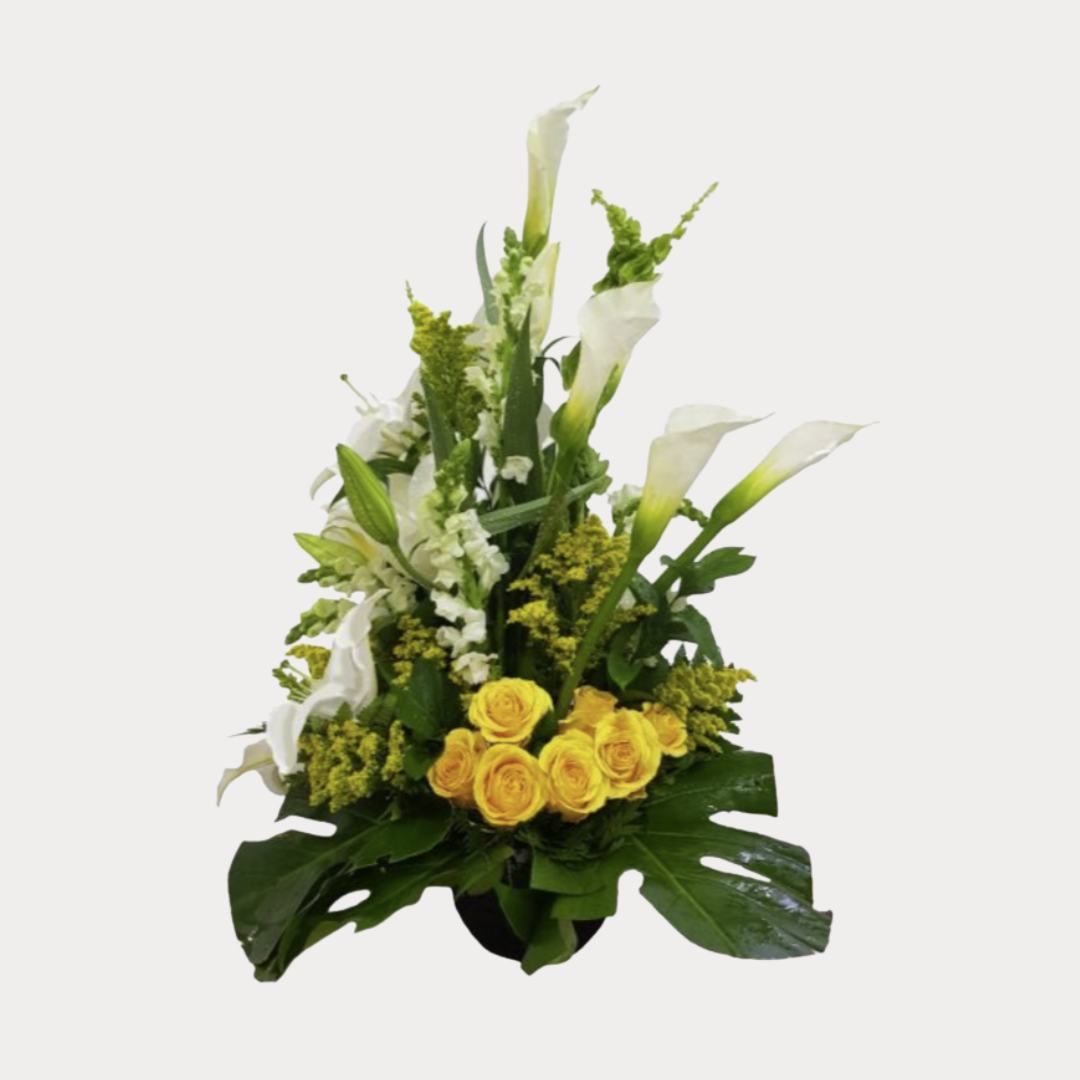 a bouquet of flowers in a pot