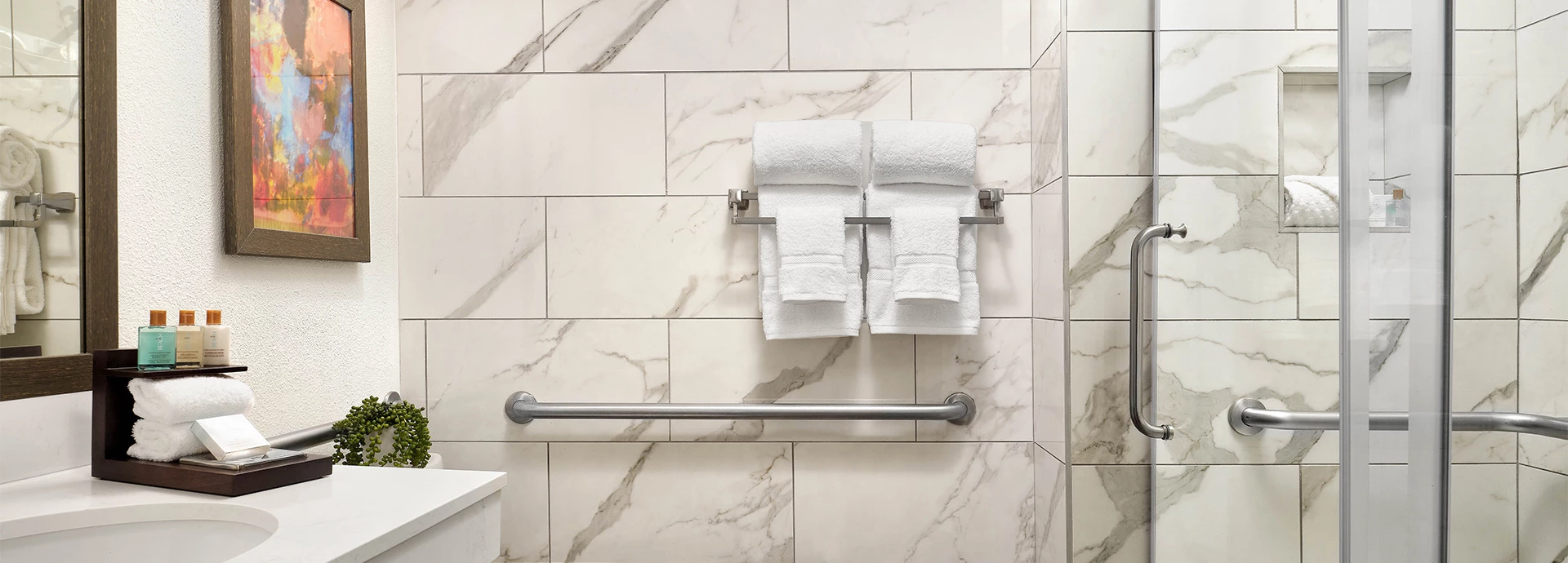 Marble tiled bathroom