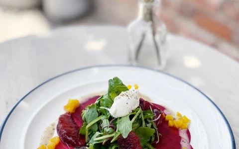  fancy vegetarian dish with some beetroot on the top of it