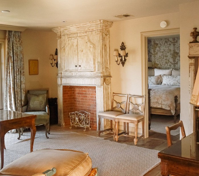 a living room with a fireplace