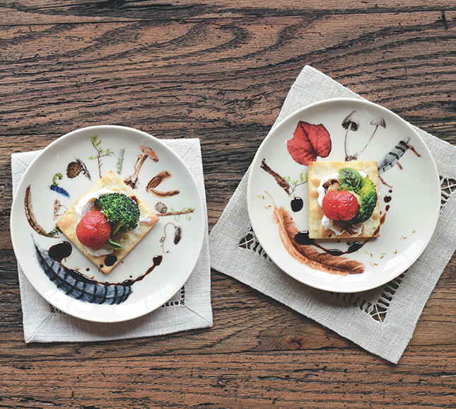 two plates with food on them