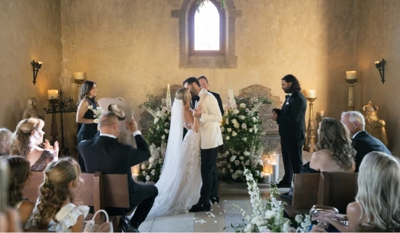 a group of people in a church