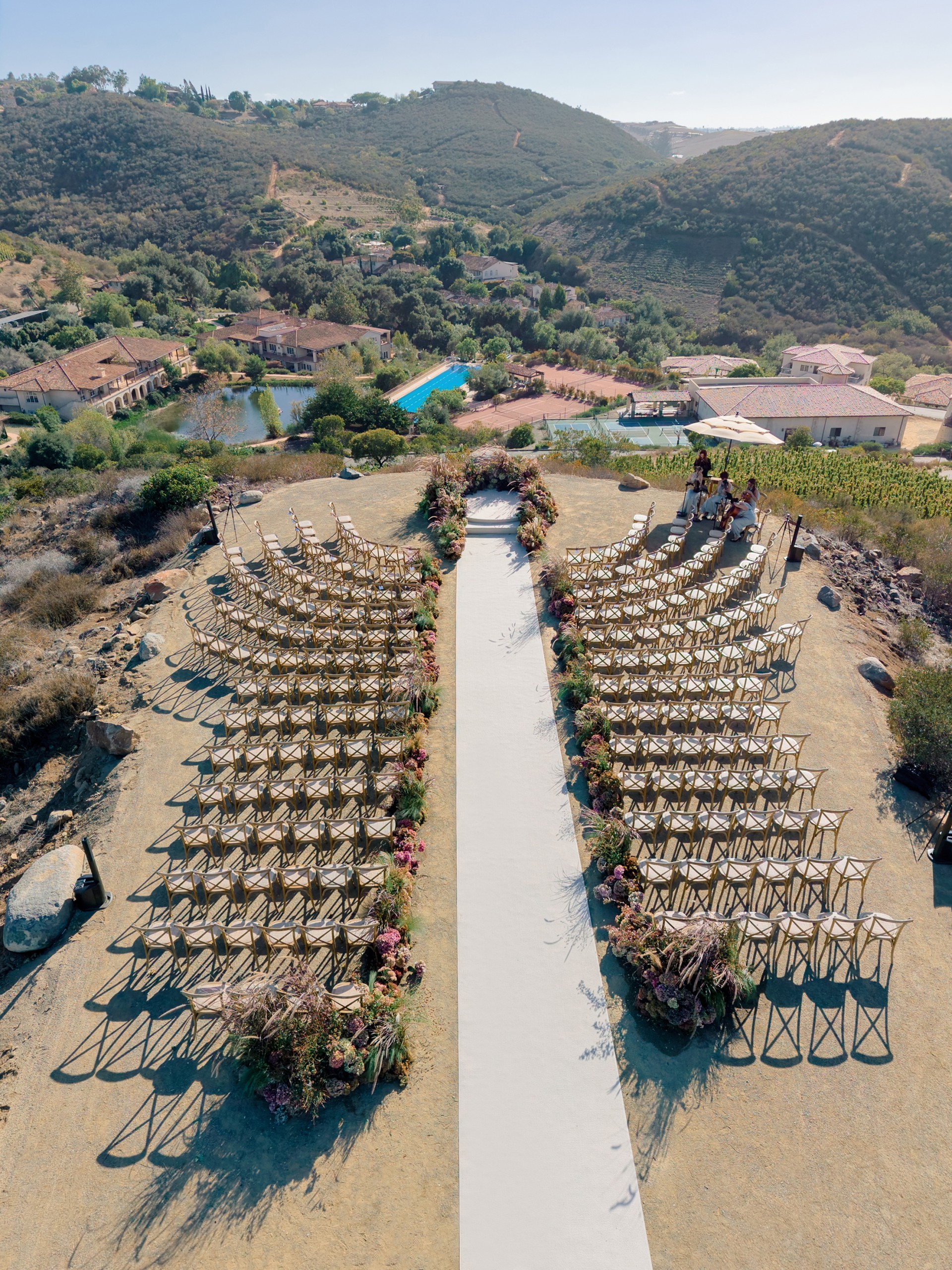 an aerial view of a wedding venue