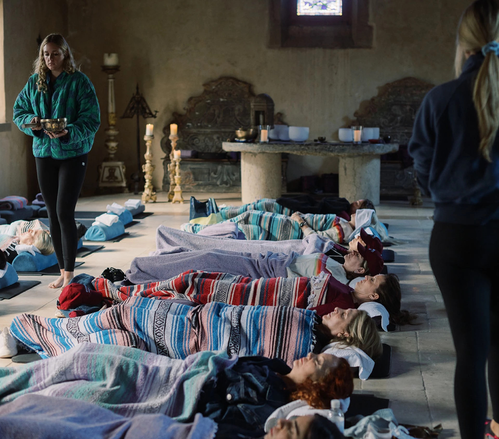 a group of people lying on the floor