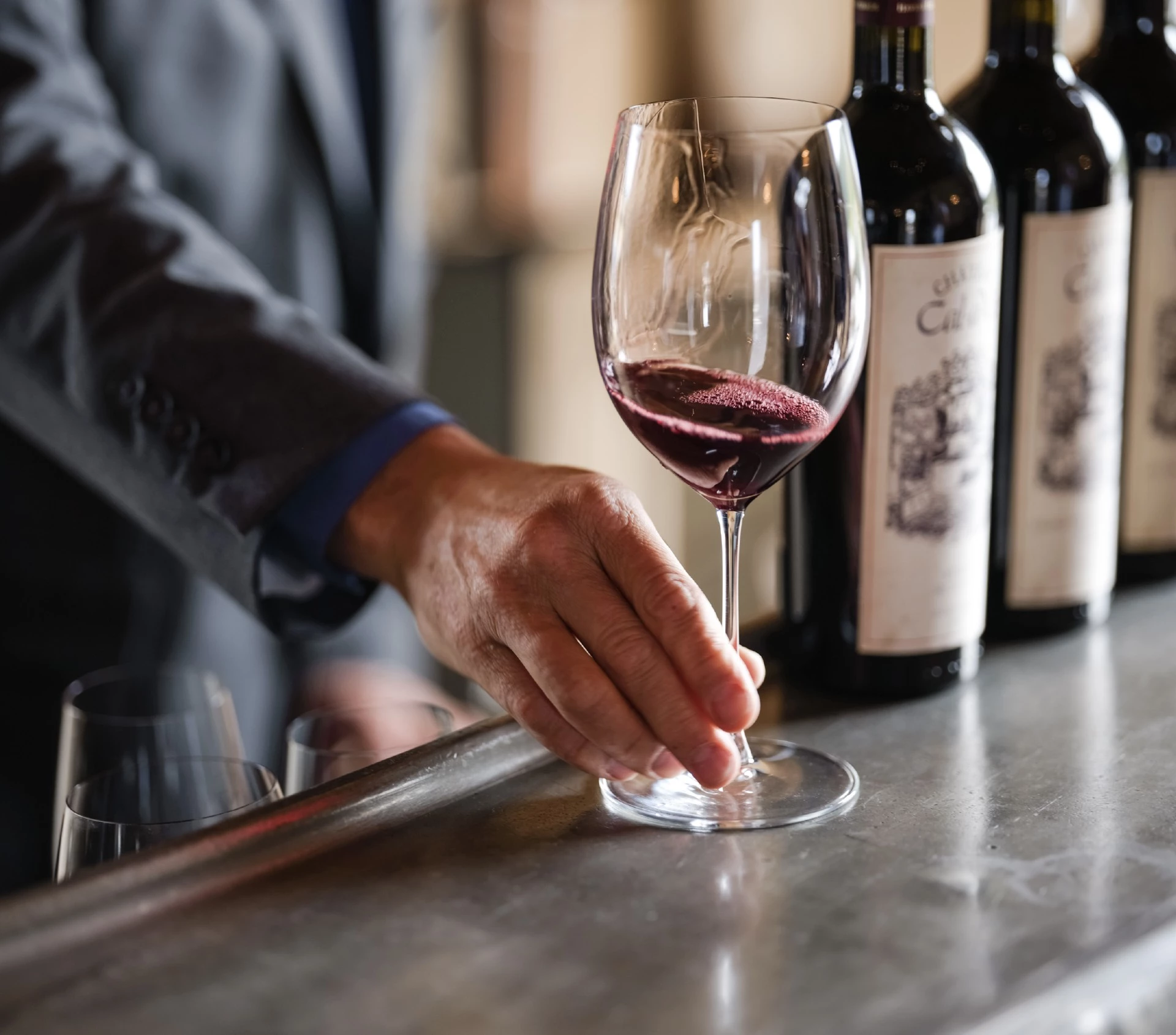 a person holding a glass of wine