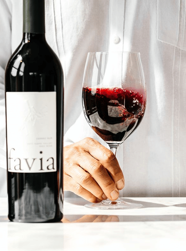 a hand holding a glass of wine