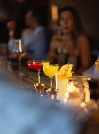 a group of drinks on a table