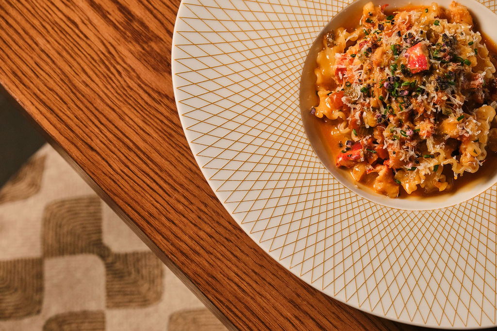 a plate of pasta on a table