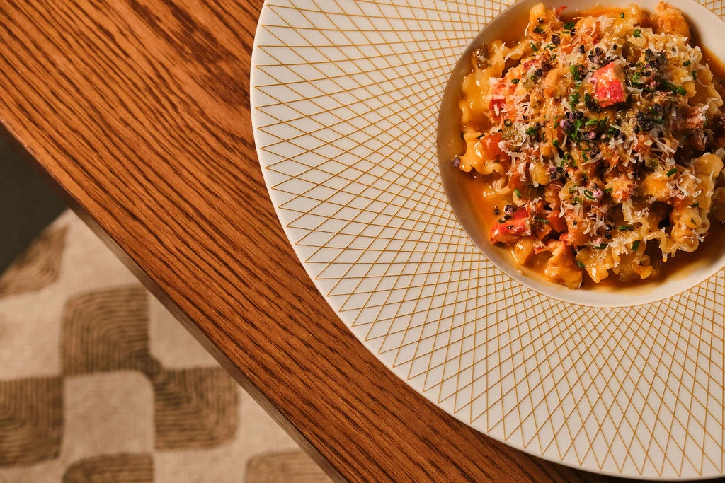 a plate of pasta on a table