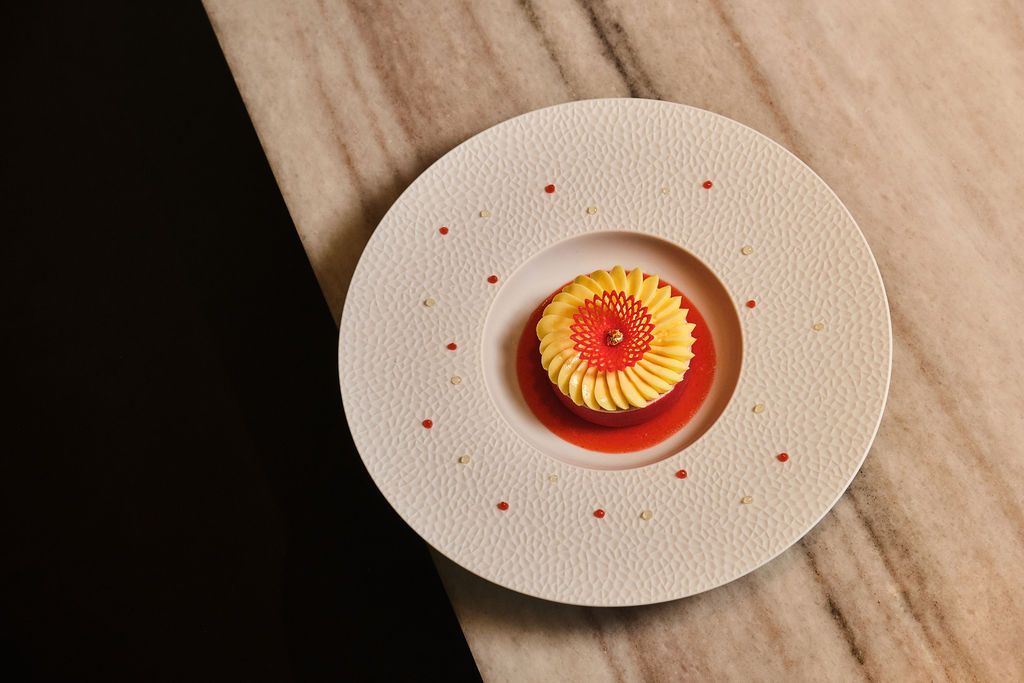 a plate with a dessert on it