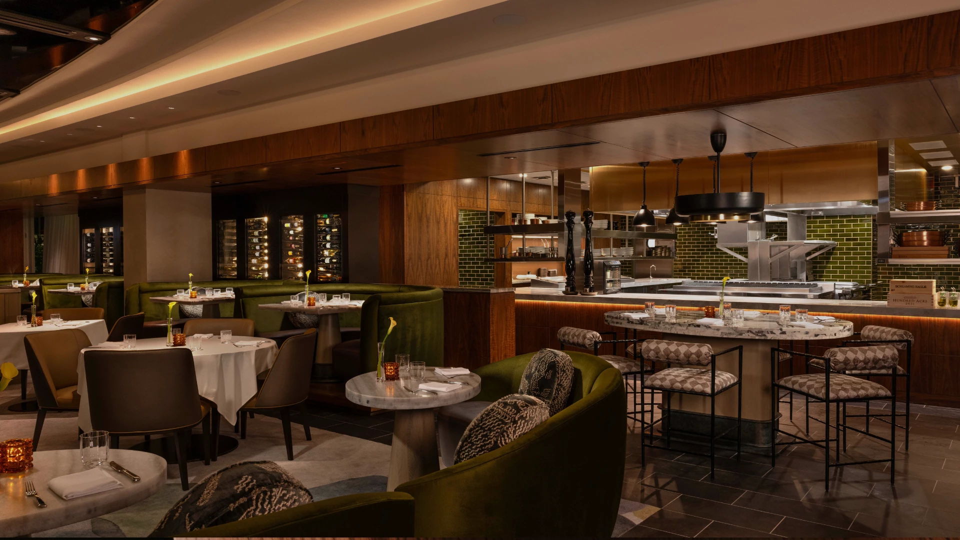a restaurant with tables and chairs
