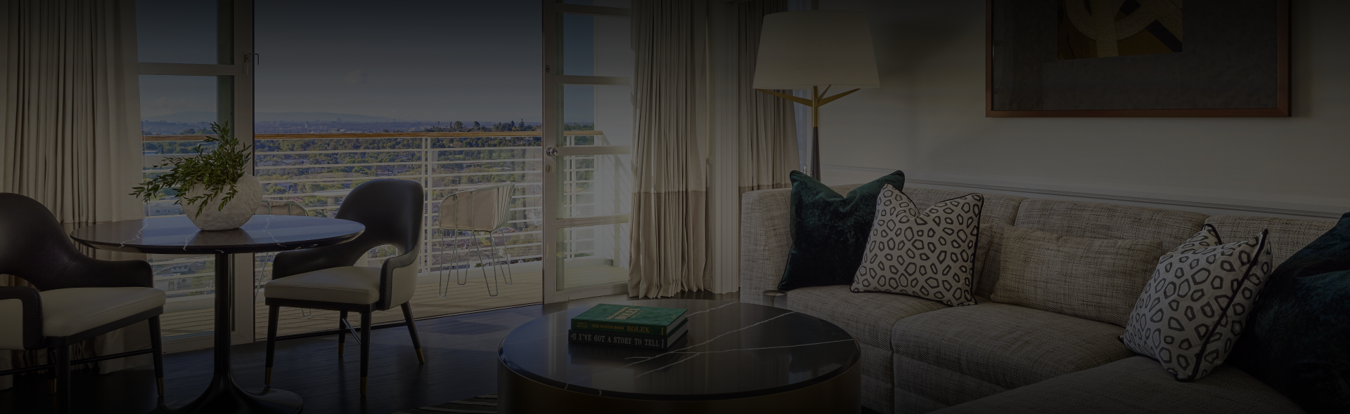 a living room with a couch and a table