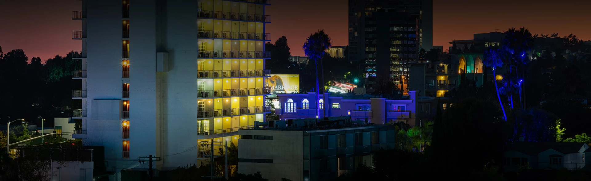 a building with lights on
