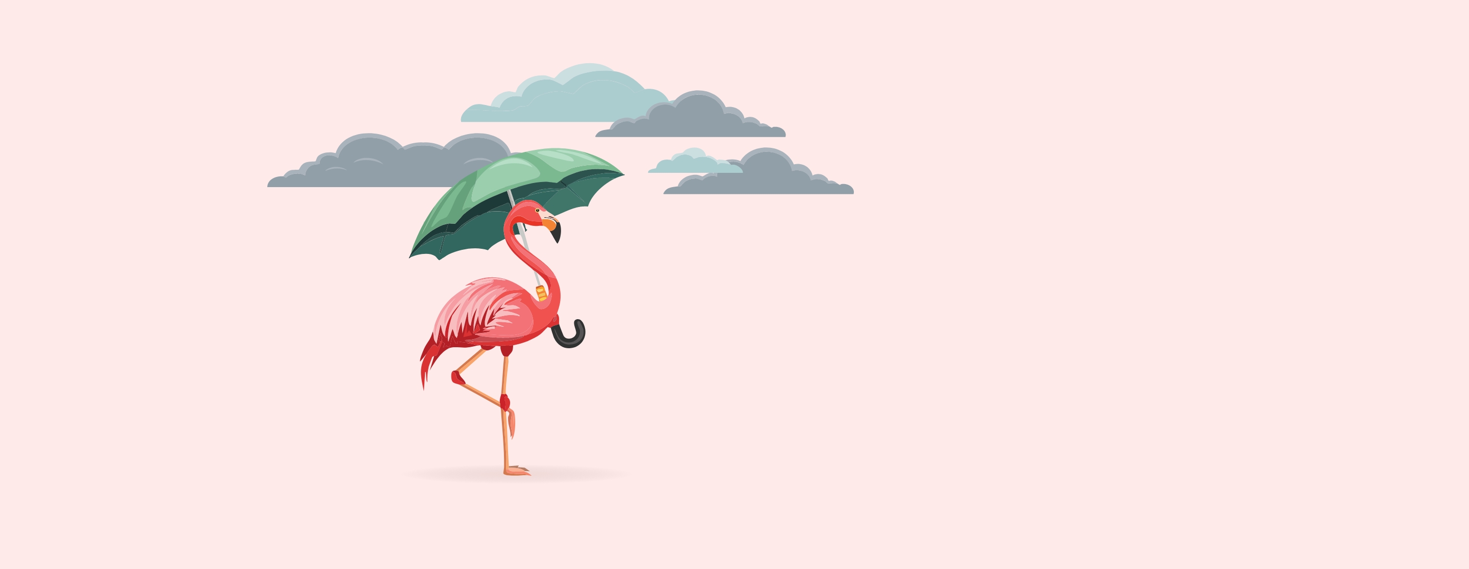 a cartoon of a flamingo holding an umbrella