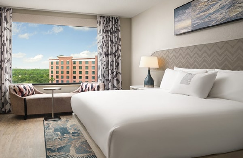 Royale king suite with a bed and a large window