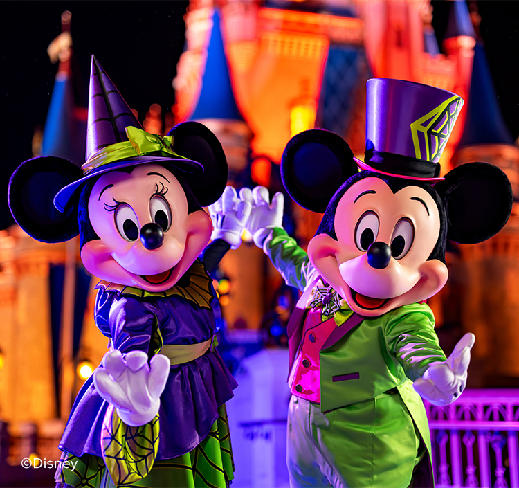 a couple of mickey mouse characters in clothing