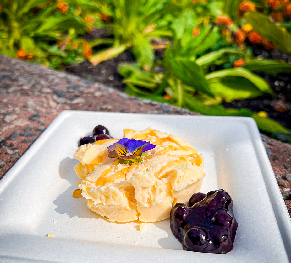 a plate of food on a stone surface