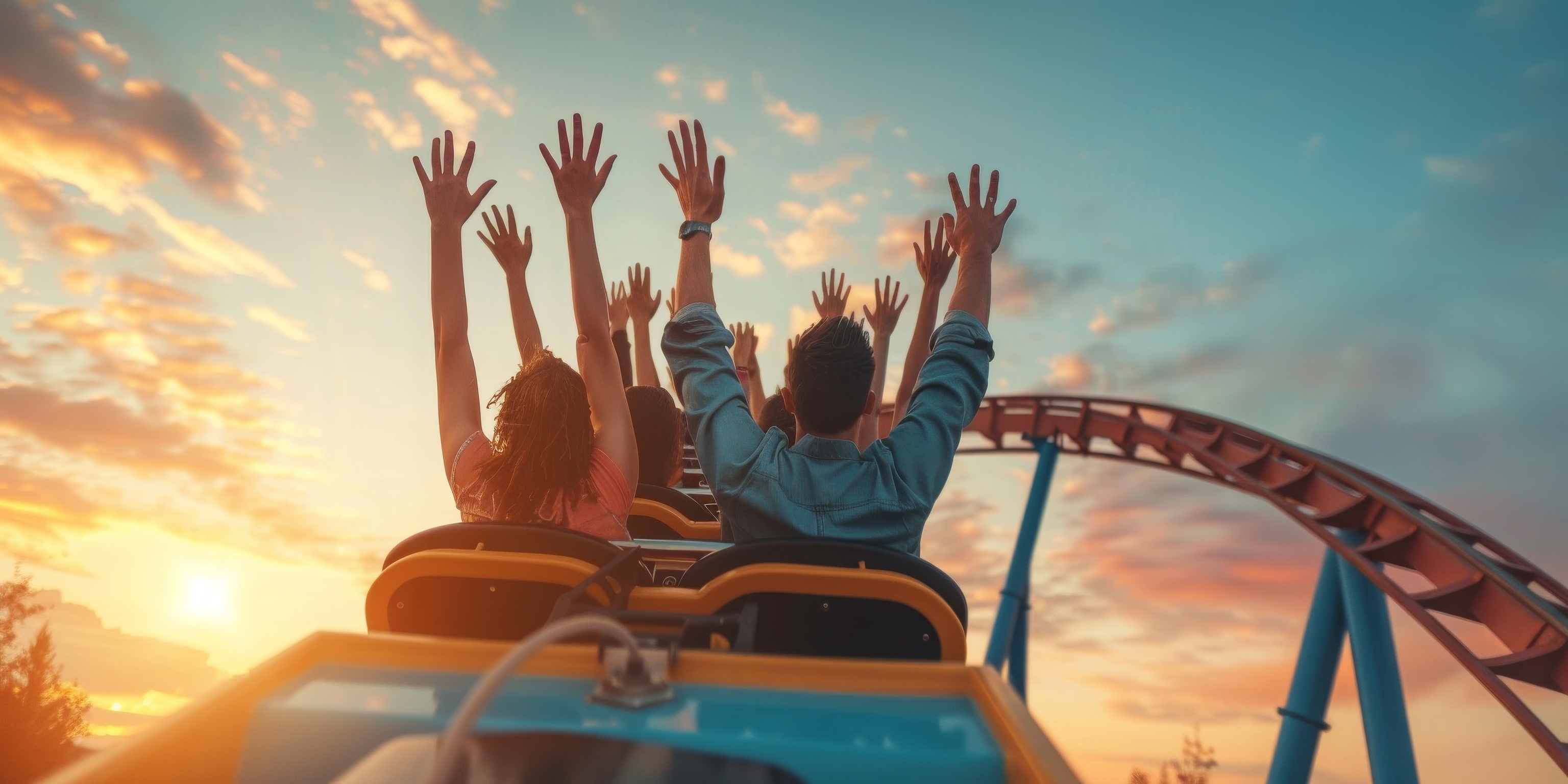 a group of people on a roller coaster