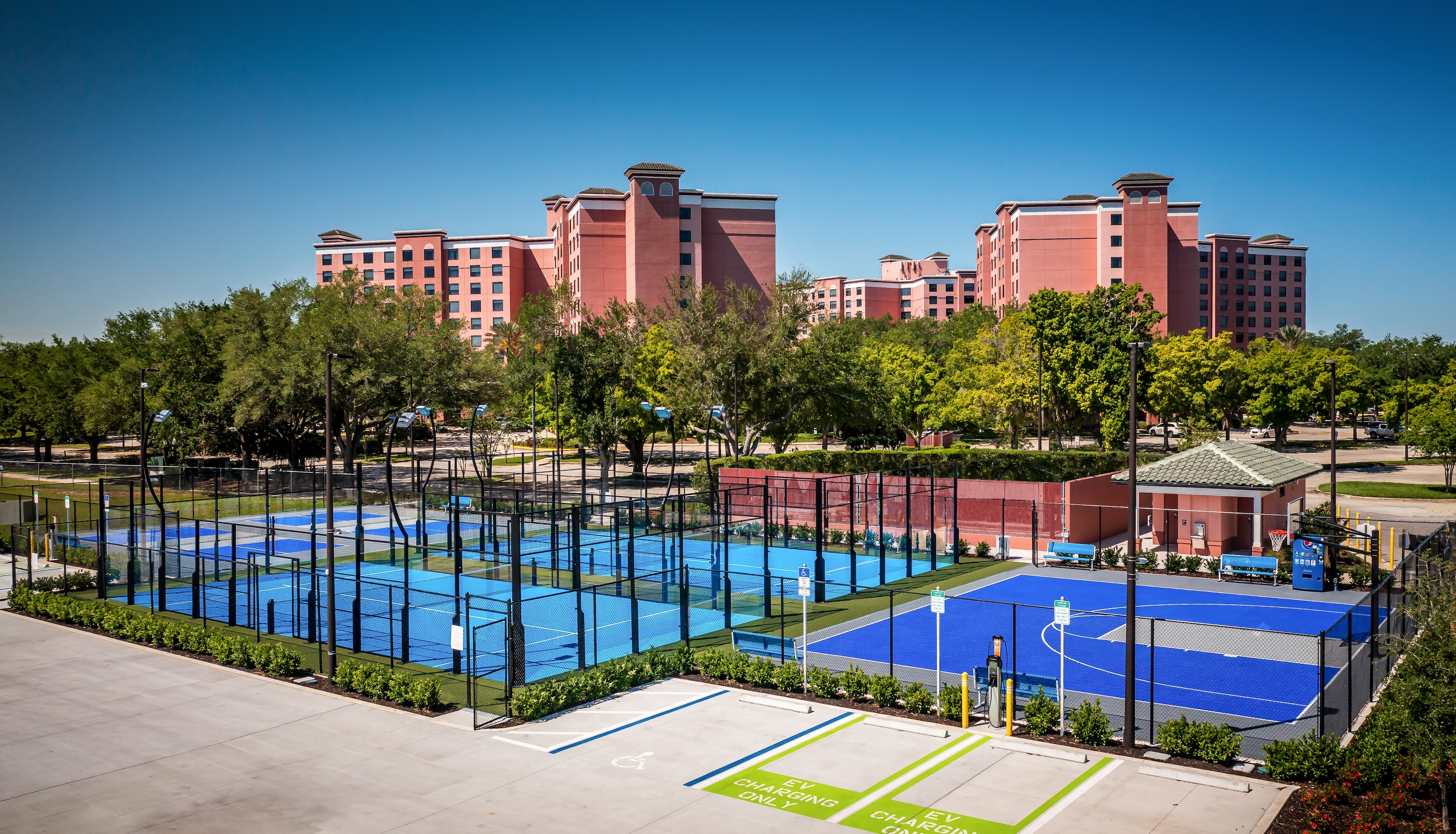 a large building with a basketball court and a basketball court