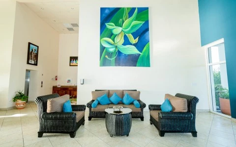 a room with couches and a coffee table