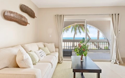 a living room with a large window