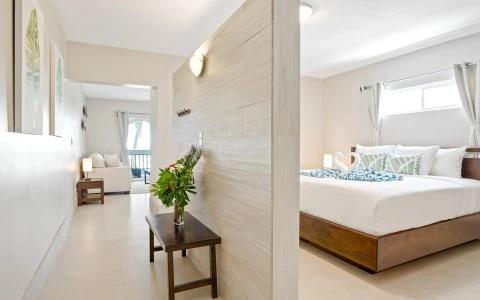 a room with a bed and a table