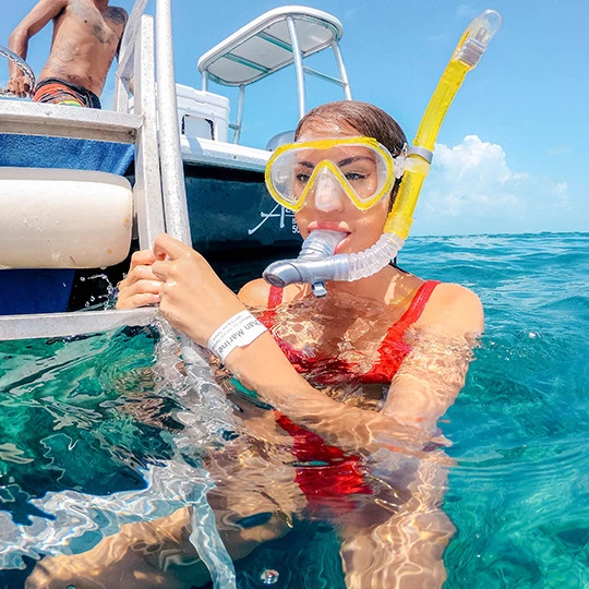 a person wearing a mask and swimming